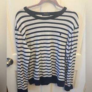 Ralph Lauren Crewneck cotton shirt - navy and White Stripes XL